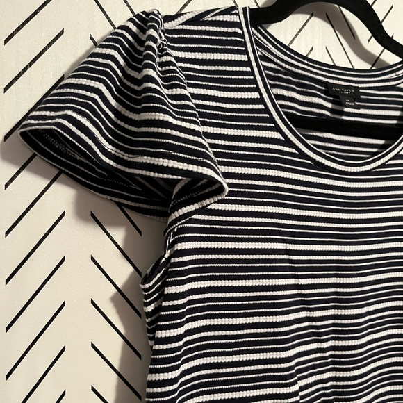 Ann Taylor Black and White Stripe Basic Tee with Flutter Sleeves - Picture 3 of 9